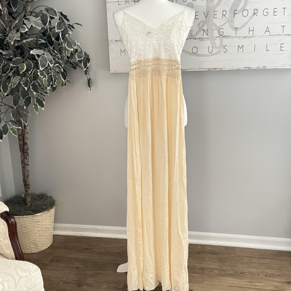 Windsor Dress Womens XS Ivory‎ Lace Maxi Spaghetti Strap Crochet Waist Made USA